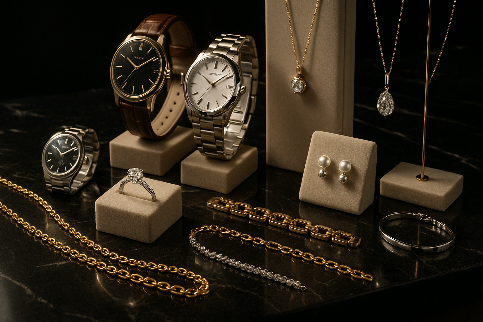 verschiedenen schmuck, uhren und so